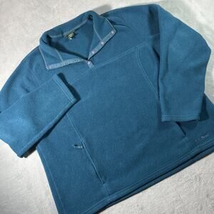 LL Bean Fleece Pullover Qtr Snap Sweater Womens 2X Teal Blue Winter Mid Layer